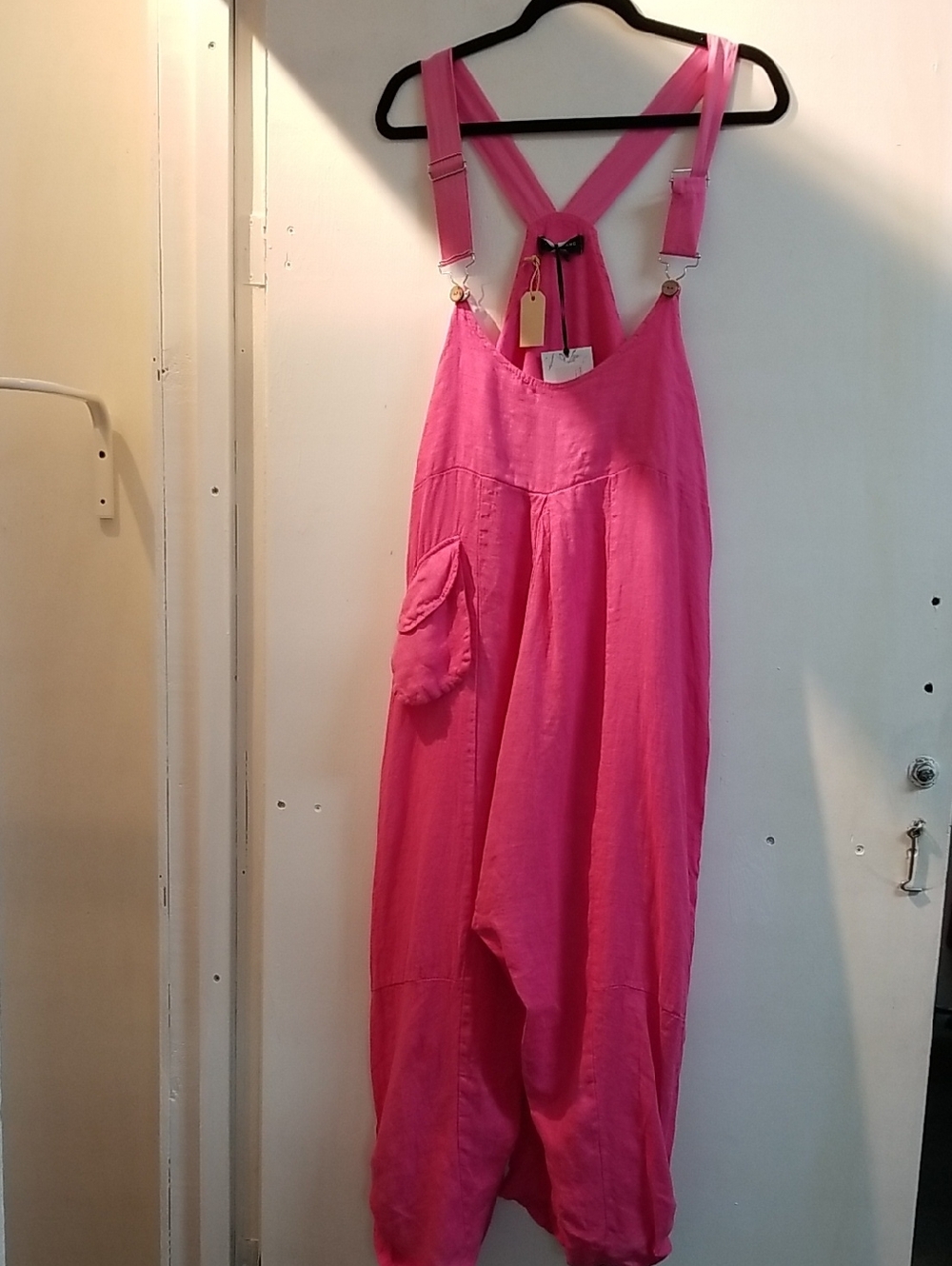 Women's Hot Pink Linen Overalls Jumpsuit